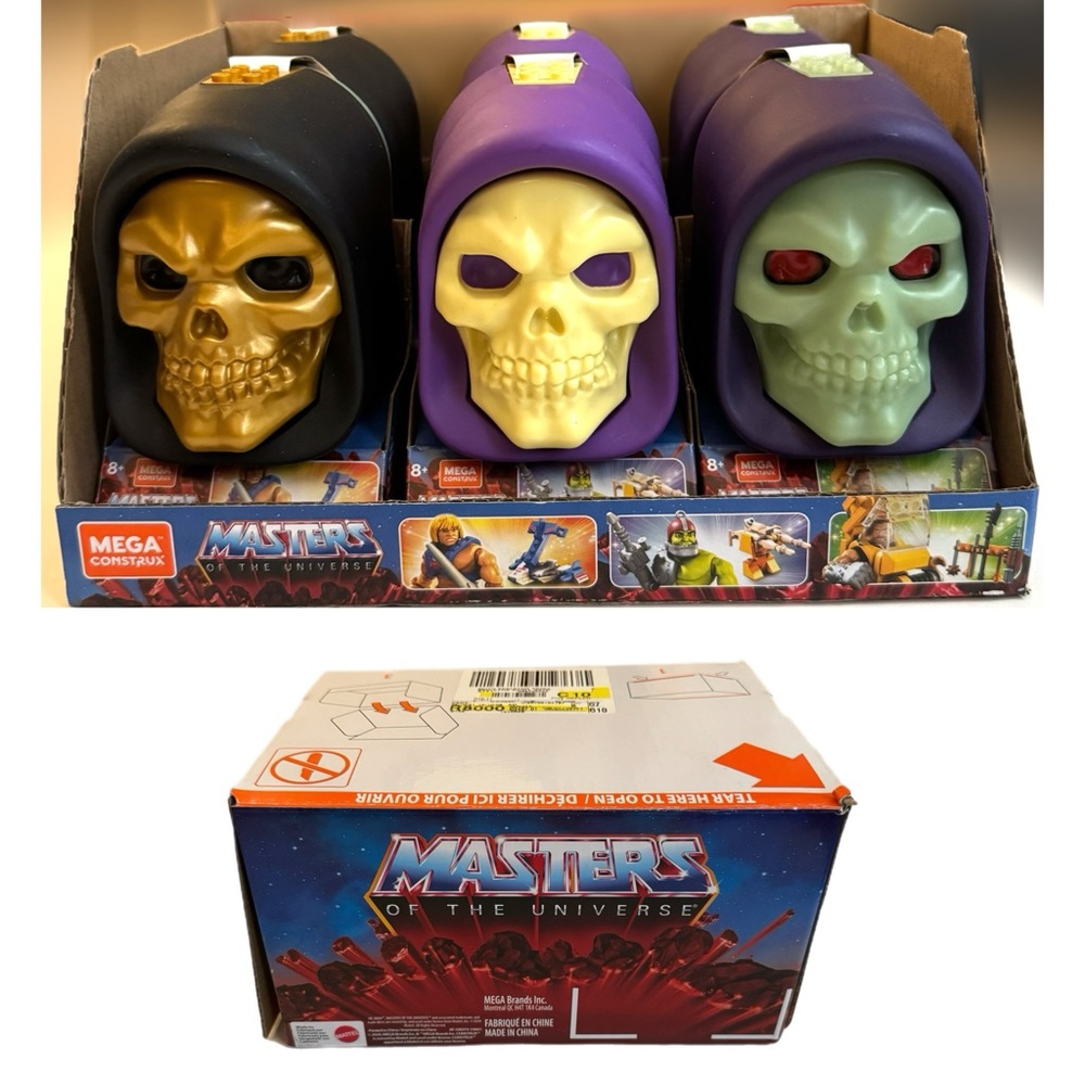 New Case of 6 Mega Construx Skeletor Skull Play Sets Display Stand Shipper Box
